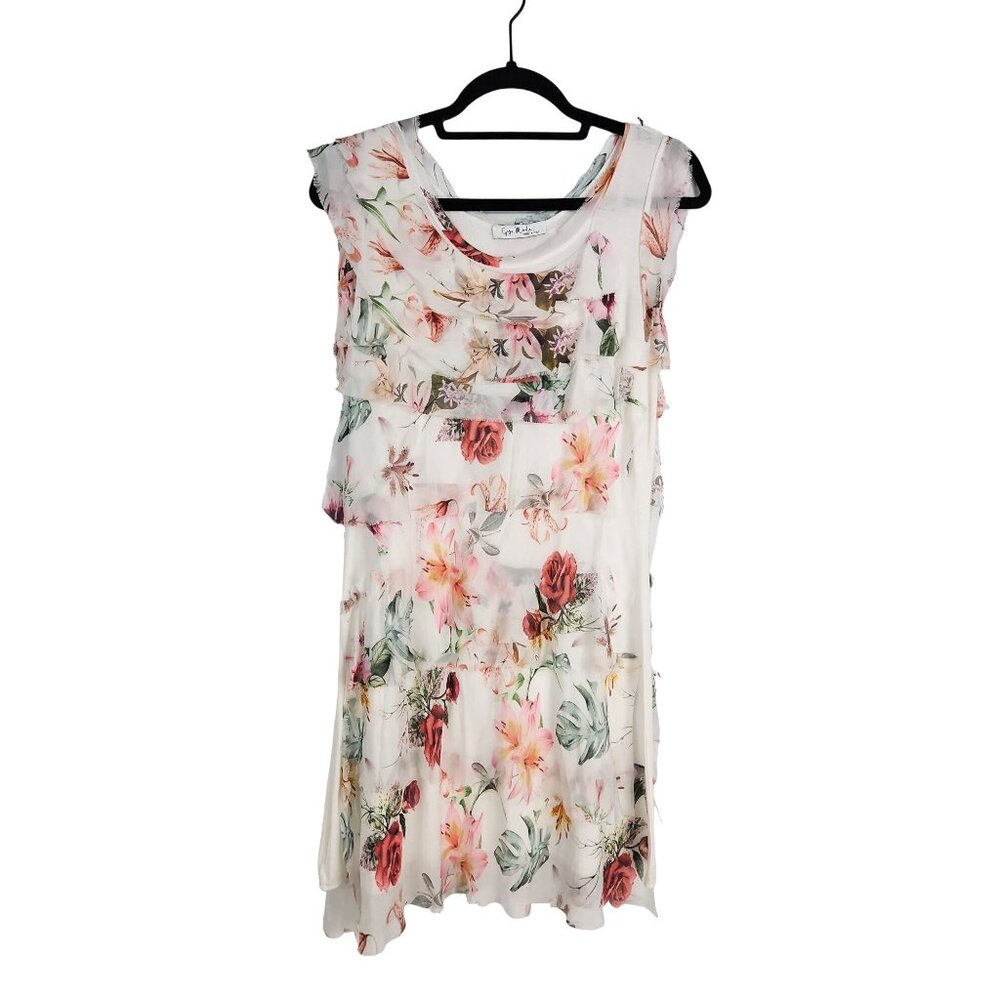 Gigi Moda Made in Italy Tiered Floral Draped Silk Dress XS size 0